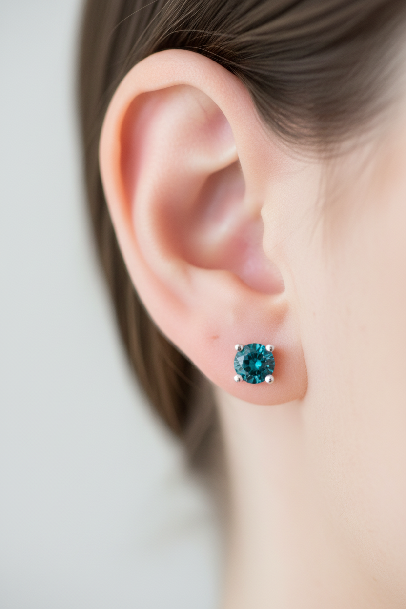 Kids Dark Topaz Cubic Zirconia Silver 4 mm Claw Set Earring.