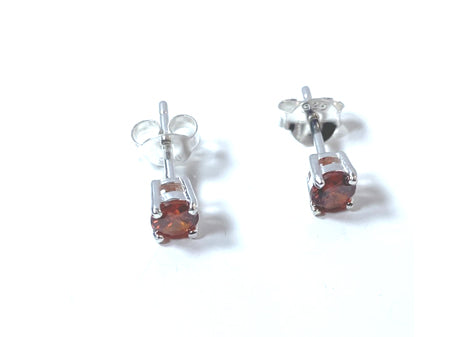 Kids Garnet January Birthstone Cubic Zirconia Silver 4 mm Claw Set Earring.