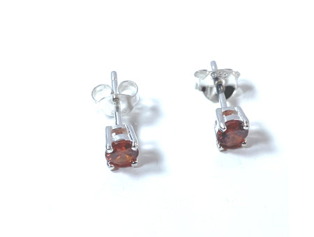 Kids Garnet January Birthstone Cubic Zirconia Silver 4 mm Claw Set Earring.