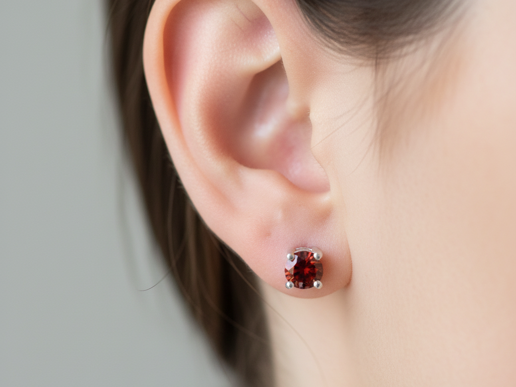Kids Garnet January Birthstone Cubic Zirconia Silver 4 mm Claw Set Earring.