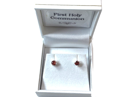 Kids Garnet January Birthstone Cubic Zirconia Silver 4 mm Claw Set Earring.