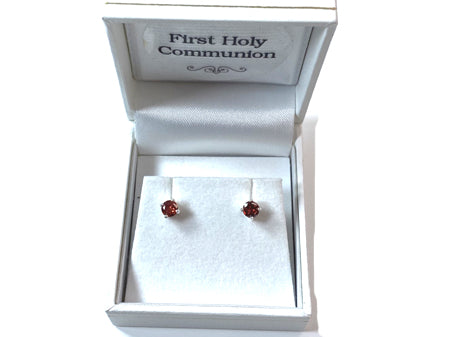 Kids Garnet January Birthstone Cubic Zirconia Silver 4 mm Claw Set Earring.