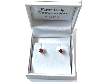 Kids Garnet January Birthstone Cubic Zirconia Silver 4 mm Claw Set Earring.