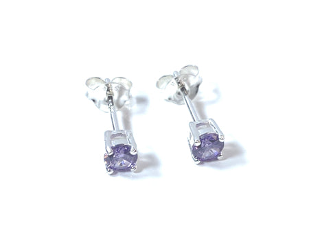 Kids Light Amethyst June Birthstone Cubic Zirconia Silver 4 mm Claw Set Earring.