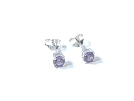 Kids Light Amethyst June Birthstone Cubic Zirconia Silver 4 mm Claw Set Earring.