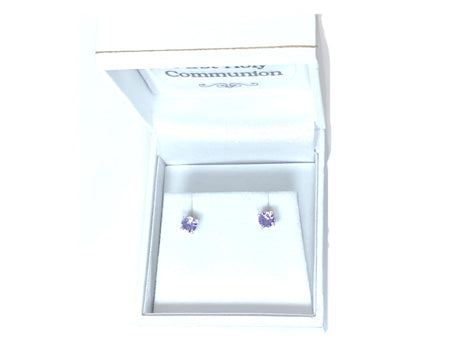 Kids Light Amethyst June Birthstone Cubic Zirconia Silver 4 mm Claw Set Earring.