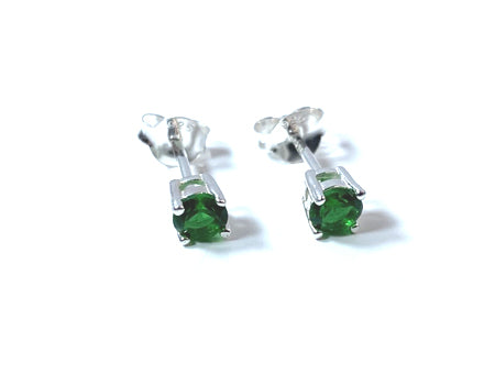Kids Emerald May Birthstone Cubic Zirconia Silver 4 mm Claw Set Earring.