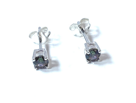 Kids Mystic Topaz Cubic Zirconia Silver 4 mm Claw Set Earring.