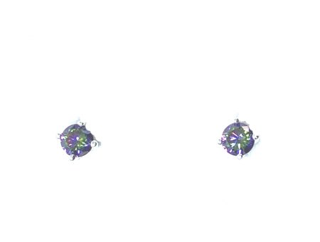 Kids Mystic Topaz Cubic Zirconia Silver 5 mm Claw Set Earring.