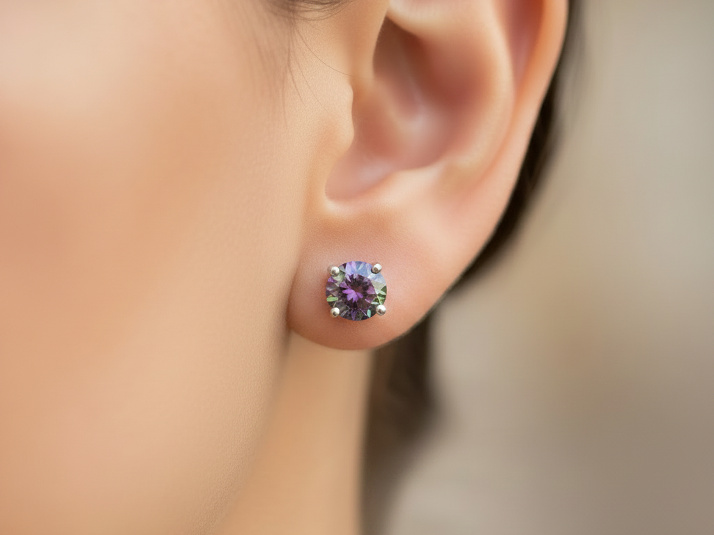 Kids Mystic Topaz Cubic Zirconia Silver 5 mm Claw Set Earring.