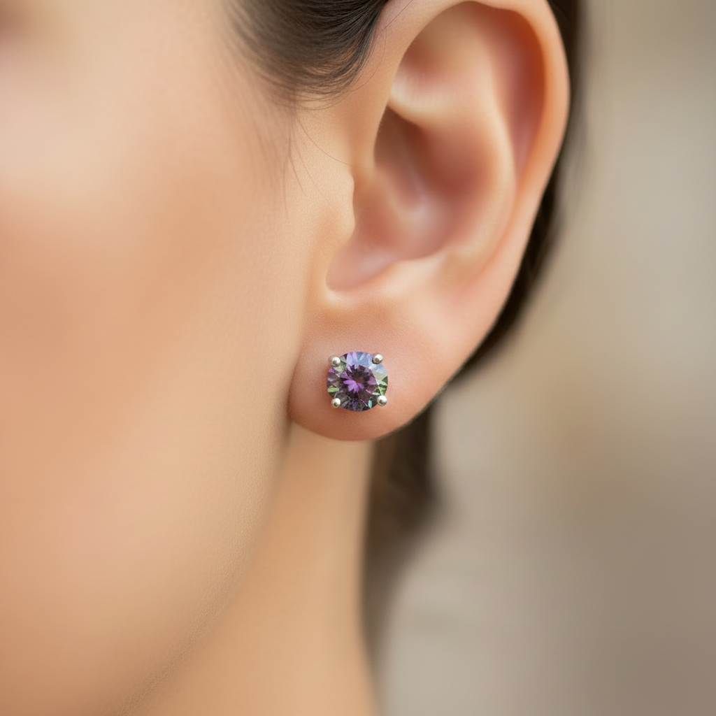 Kids Mystic Topaz Cubic Zirconia Silver 5 mm Claw Set Earring.