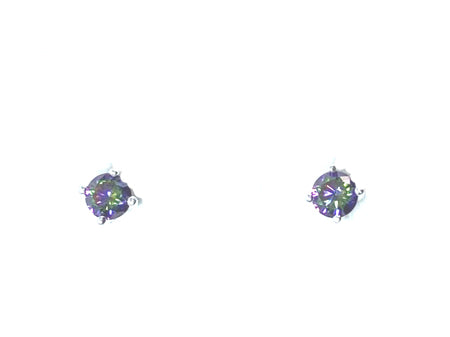 Kids Mystic Topaz Cubic Zirconia Silver 4 mm Claw Set Earring.