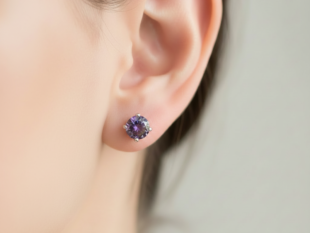 Kids Mystic Topaz Cubic Zirconia Silver 4 mm Claw Set Earring.