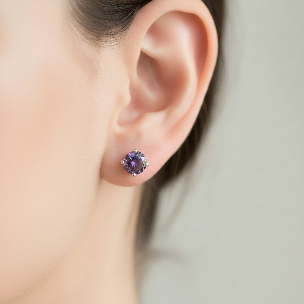 Kids Mystic Topaz Cubic Zirconia Silver 4 mm Claw Set Earring.