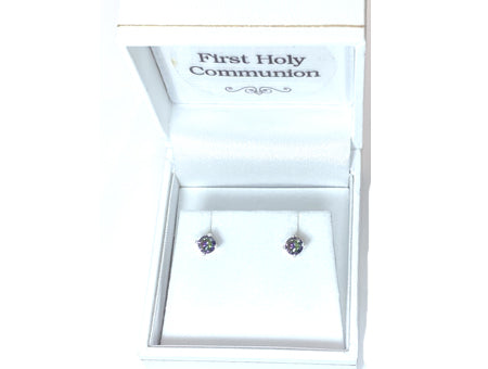 Kids Mystic Topaz Cubic Zirconia Silver 4 mm Claw Set Earring.