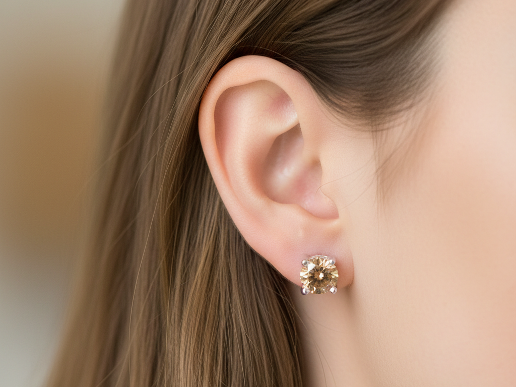 Kids Yellow Topaz (Champagne) November Birthstone Cubic Zirconia Silver 4 mm Claw Set Earring.