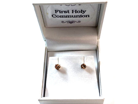 Kids Yellow Topaz (Champagne) November Birthstone Cubic Zirconia Silver 4 mm Claw Set Earring.