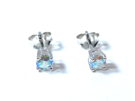 Kids Opalescent Cubic Zirconia Silver 4 mm Claw Set Earring.