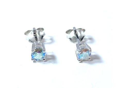Kids Opalescent Cubic Zirconia Silver 4 mm Claw Set Earring.