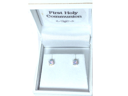 Kids Opalescent Cubic Zirconia Silver 4 mm Claw Set Earring.