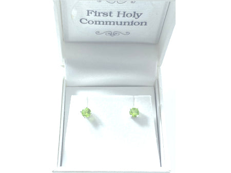 Kids Peridot August Birthstone Cubic Zirconia Silver 4 mm Claw Set Earring.