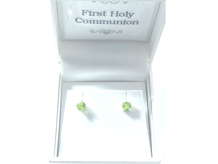 Kids Peridot August Birthstone Cubic Zirconia Silver 4 mm Claw Set Earring.