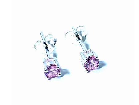 Kids Pink October Birthstone Cubic Zirconia Silver 4 mm Claw Set Earring.