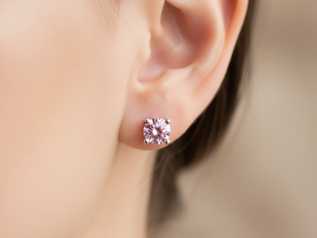 Kids Pink October Birthstone Cubic Zirconia Silver 4 mm Claw Set Earring.