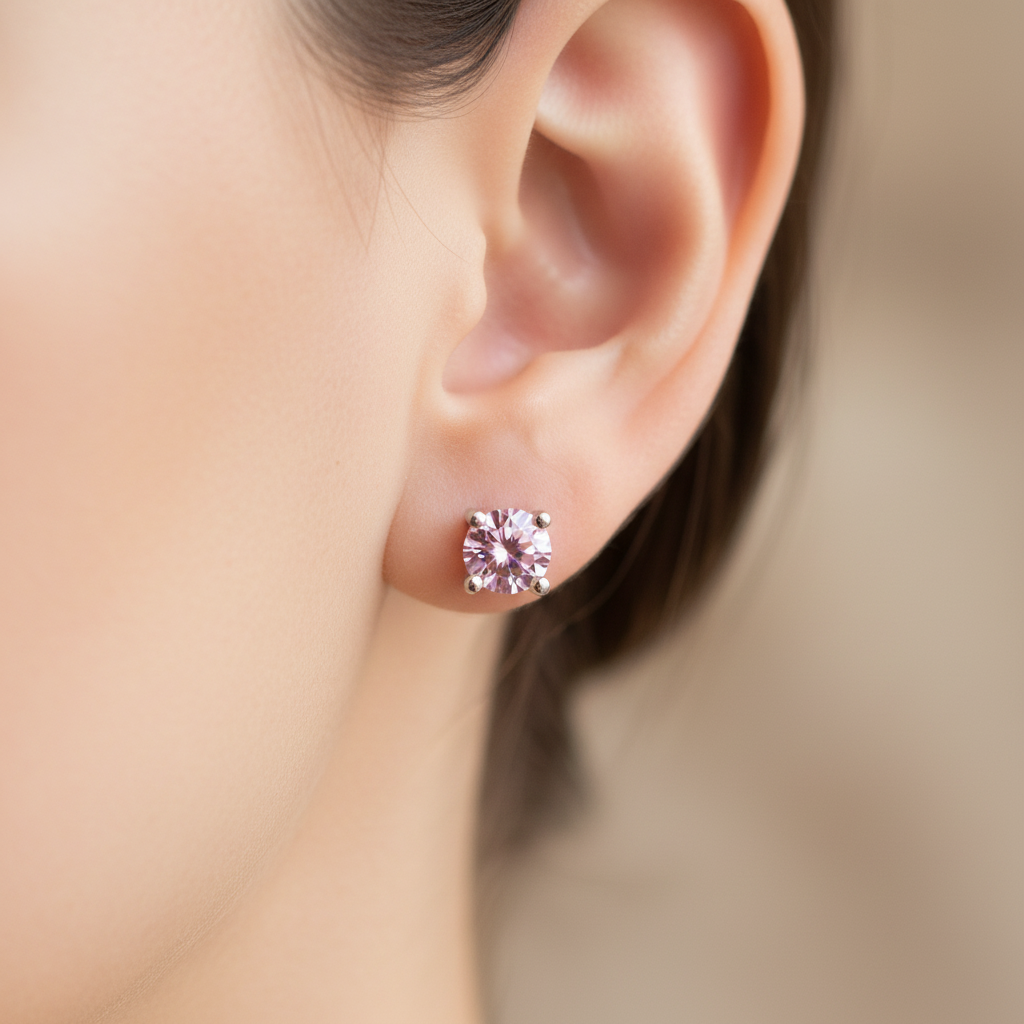 Kids Pink October Birthstone Cubic Zirconia Silver 4 mm Claw Set Earring.