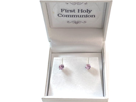 Kids Pink October Birthstone Cubic Zirconia Silver 4 mm Claw Set Earring.