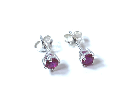 Kids Ruby July Birthstone Cubic Zirconia Silver 4 mm Claw Set Earring.