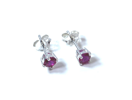 Kids Ruby July Birthstone Cubic Zirconia Silver 4 mm Claw Set Earring.