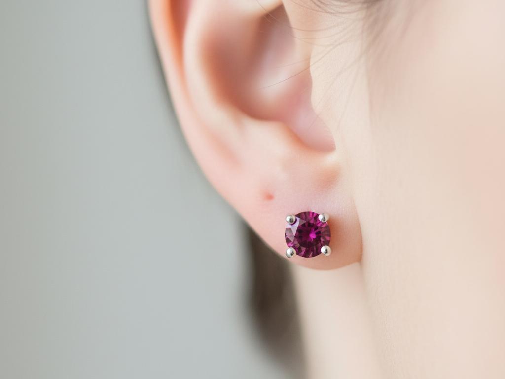 Kids Ruby July Birthstone Cubic Zirconia Silver 4 mm Claw Set Earring.