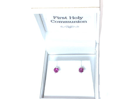 Kids Ruby July Birthstone Cubic Zirconia Silver 4 mm Claw Set Earring.