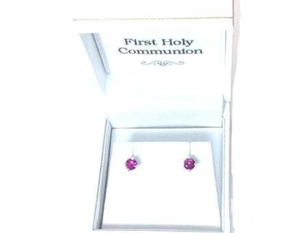 Kids Ruby July Birthstone Cubic Zirconia Silver 4 mm Claw Set Earring.