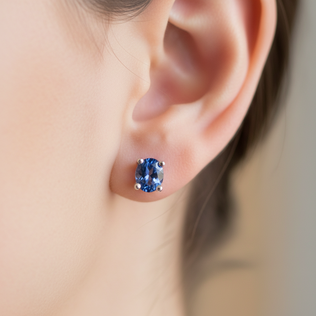 Kids Sapphire September Birthstone Cubic Zirconia Silver 4 mm Claw Set Earring.