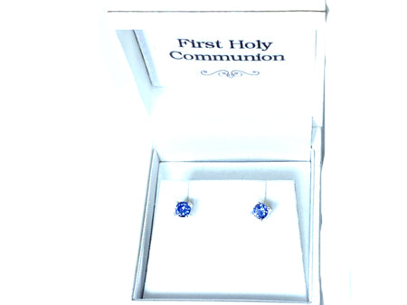 Kids Sapphire September Birthstone Cubic Zirconia Silver 4 mm Claw Set Earring.