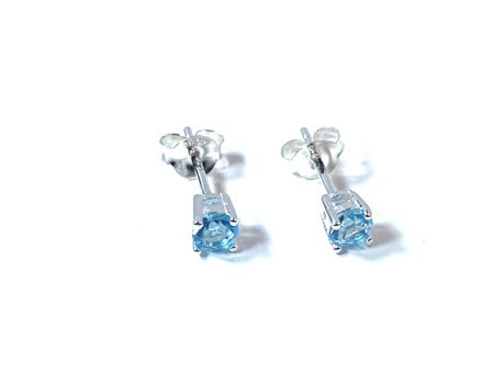 Kids Blue Topaz Decemeber Birthstone Cubic Zirconia Silver 4 mm Claw Set Earring.