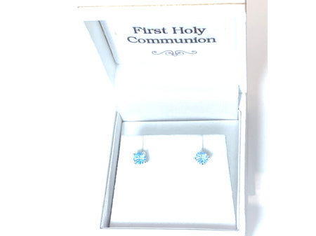 Kids Blue Topaz Decemeber Birthstone Cubic Zirconia Silver 4 mm Claw Set Earring.