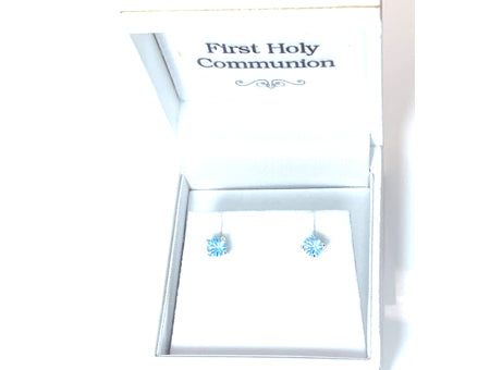 Kids Blue Topaz Decemeber Birthstone Cubic Zirconia Silver 4 mm Claw Set Earring.