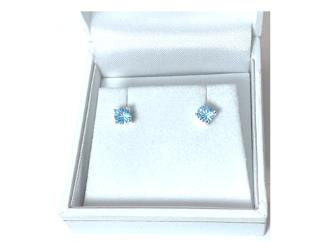 Kids Opalescent Cubic Zirconia Silver 5 mm Claw Set Earring.