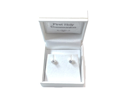 Kids White Cubic Zirconia Silver 4 mm Claw Set Earring.