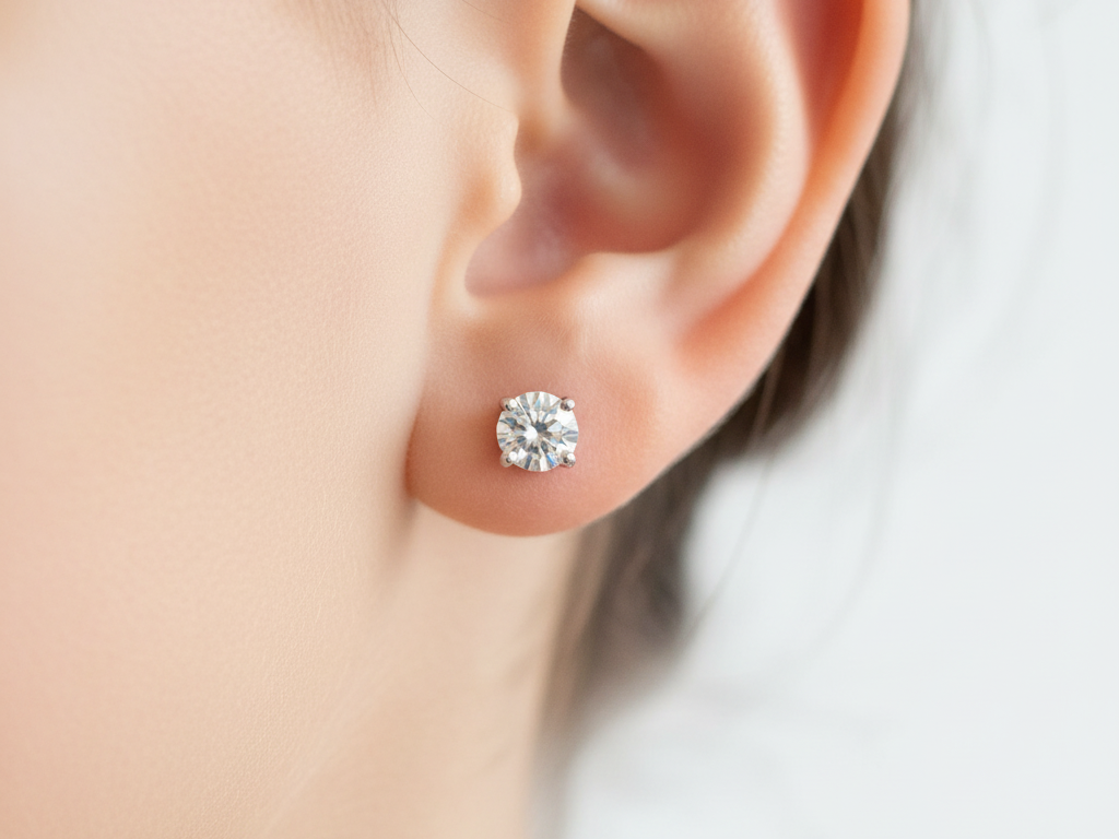 Kids White Cubic Zirconia Silver 4 mm Claw Set Earring.