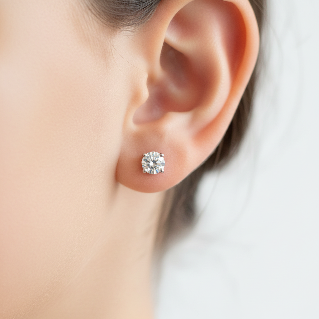 Kids White Cubic Zirconia Silver 4 mm Claw Set Earring.