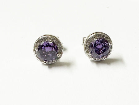 A Amethyst & White Cubic Zirconia Earring