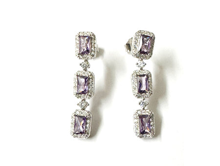 Amethyst Cubic Zirconia Silver Necklace And Earring Set