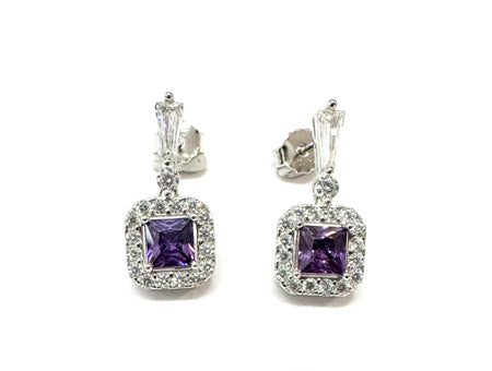Silver Amethyst & White Cz Stone Set Necklace