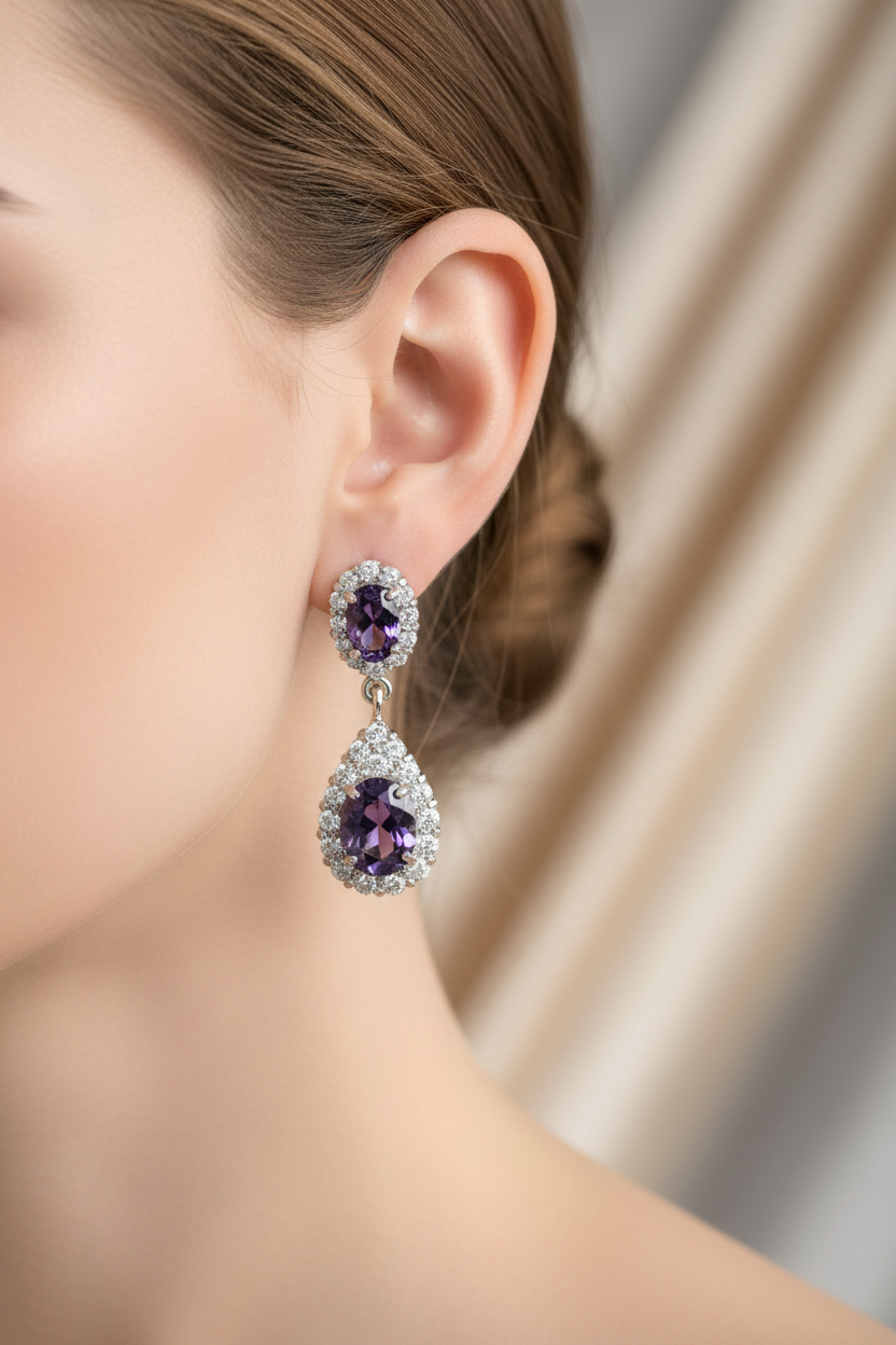 Amethyst Cubic Zirconic  Earring
