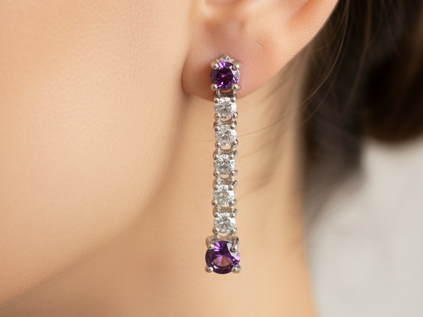 Amethyst Cubic Zirconic  Earring