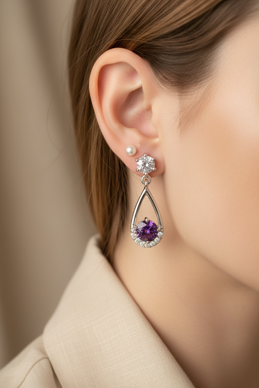 Amethyst Cubic Zirconic  Earring
